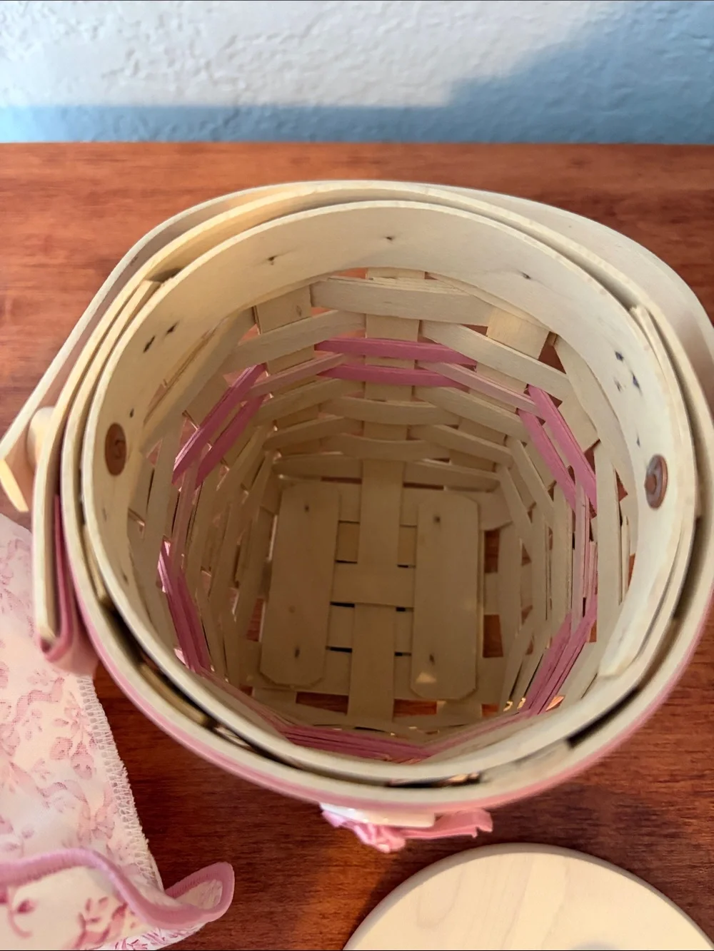 Longaberger Cream and Pink Handwoven Basket